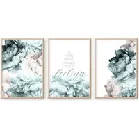 homestyle-accessoires Poster Bilderset Bilderwand Bilder HOME IS A FEELING TÜRKIS 3er SET, - OHNE BILDERRAHMEN - Sorgfältige & sichere Verpackung