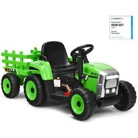 COSTWAY Elektro-Kindertraktor Aufsitztraktor, mit USB & abnehmbarem Anhänger