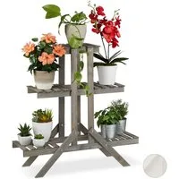 relaxdays Blumenständer Blumentreppe Holz mit 3 Stufen, grau