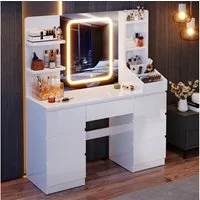 HOMALL Schminktisch Schminktisch Spiegel und LED Mit 7 Schubladen 8 Ablagefächern (GroBe: 110*40*139 cm Einstellbare drei Farbtemperaturen, um thr perfektes Make-up zu prasentieren)