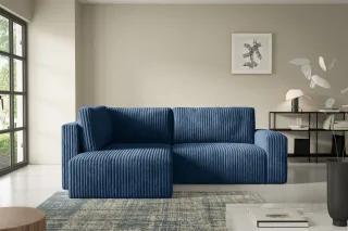 Ecksofa mit Schlaffunktion NATALIA XL in Stoff Tilia Dunkelblau Ottomane Links