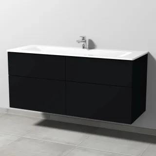 Sanipa 3way Glas-Set Glas-Waschtisch und Unterbau mit 4 Auszügen, Schwarz-Matt SF20708