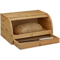 relaxdays Brotkasten Rollbrotkasten mit Schublade Bambus, Bambus