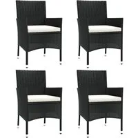 vidaXL Gartenstuhl Gartenstühle mit Kissen 4 Stk. Poly Rattan Schwarz (4 St)