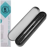 K-Pro Mineral-Nagelfeile Nagelheber + Feile - Eckenheber -Nagelhautschieber, Set, 2-tlg., 2er, Doppelt gebogener Heber, rostfreier Edelstahl