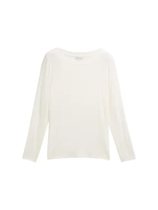 Tom Tailor - Langarmshirt mit U-Boot Ausschnitt weiß - Gr. - L