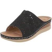 Ital-Design Damen Pantolette mit Lochprägung und Keilsohle Pantolette (91849307) Keilabsatz/Wedge Keilsandaletten in Schwarz