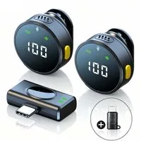 MOPUEA Mikrofon Kabelloses Lavalier Mikrofon Set mit Display & USB-C Empfänger (Mikrofon-Set), DSP-Rauschreduzierung, Display, Plug & Play, 2 Mikrofone