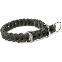 CopcoPet Hunde-Halsband Fettlederhalsband mit Zugstopp Ring, Verchromt, Leder, Geflochten, Handarbeit