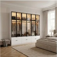 FUFU&GAGA Kleiderschrank 220 cm hoch, Aluminiumrahmen, Glastüren, LED, Hochglanz weiß (3-St)