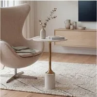 FINEBUY Beistelltisch FB116637 Sofatisch Marmor Wohnzimmertisch 37cm Couchtisch Handmade (Filigraner Loungetisch mit edlem Marmorfuß), Goldfarbenes Gestell aus robustem Aluminium