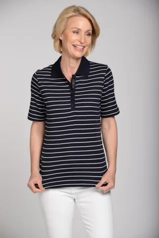 CLARINA - Ganzjahres NOS Poloshirt,1/2 A 623 marine-weiss - Gr. - 44