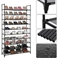 JEOBEST Schuhregal 10 Ebenen Schuhablage, Schuhaufbewahrung, 100x30x176cm, Metallgestell, Ablagen aus Vliesstoff
