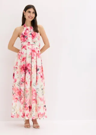 bonprix Neckholder-Kleid aus strukturiertem Crepe, weiß, Gr.38, Romantisch und feminin: Maxikleid aus strukturiertem Crepe mit Neckholder und drapiertem Tailleneinsatz