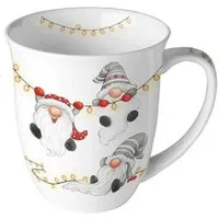 Ambiente Luxury Paper Products Becher Sommer, Blumen, Tiere, Pflanzen, Bäume, Herbst, Mug, Kollektion, 1-tlg., Porzellan Tasse Gnomes, Becher 0,4 L Zwerge, Wichtel an der Lichterkette weiß, Themen Tiere, Schnee - Eis, Weihnachten, WinterWinterJahresz