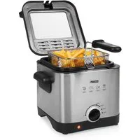 PRINCESS Fritteuse, 1000 W, Kleine Mini Öl-Fritöse mit Geruchsfilter, regelbarer Thermostat Silber