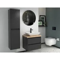 Aqua Bagno Badmöbel-Set Badmöbel 60cm – anthrazit matt lackiert mit Trägerplatte & Waschbecken, (Badschrank vormontiert, 3-St., Badmöbelschrank lackiert, Trägerplatte, Keramikwaschbecken), einfache Montage
