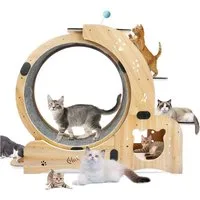 Blossom Tier-Intelligenzspielzeug Tierlaufrad Katzenlaufrad XXL mit extra langen Pedalen 45,5 cm leises, Holz, Indoor Laufrad für Katzen, Katzentrainer Fitnessrad aus Massivholz