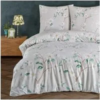 Buymax Bettwäsche Laris, Renforcé: 100% Baumwolle, 2 teilig, Bettbezug Set, Reißverschluss, Blätter Floral, Grau Grün
