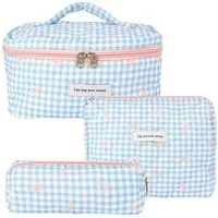Blusmart Kosmetiktasche 3 teile/satz Damen geste ppte Baumwolle Aufbewahrung tasche (ästhetisch bedruckte Make-up-Tasche, 3-tlg., Groß, Mittel, Klein), Kapazität Toiletten artikel Veranstalter Kosmetik beutel