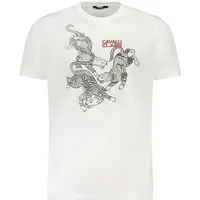 Cavalli Class T-Shirt Weißes Herren T-Shirt mit Print & Rundhals - Kurze
