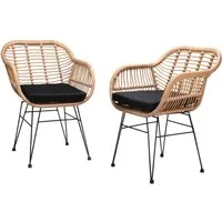 Casaria Gartenstuhl Bali (2 St), Polyrattan 5cm Auflage 59x56x83cm Armlehnen Metall Wetterfest