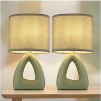 GLOBO LIGHTING Tischleuchte, Leuchtmittel nicht inklusive, Tischlampe Tischleuchte Keramik Wohnzimmerlampe Textil grün 2er Set