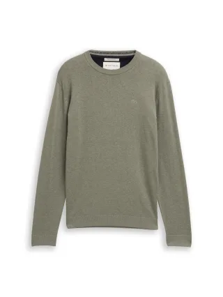 Tom Tailor - Basic Strickpullover aus Baumwolle greyish shadow olive melange - Gr. - XXXL