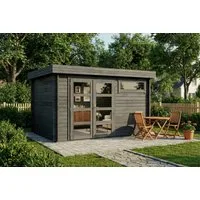 Alpholz Gartenhaus Holz Leandro, BxT: 394x268 cm, in Imprägniert (Grau) Inkl. Fußboden mit 28mm Wandstärke