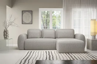 Ecksofa Schlafsofa Sofa GASTON in Stoff Puente Sandgrau Ottomane Rechts