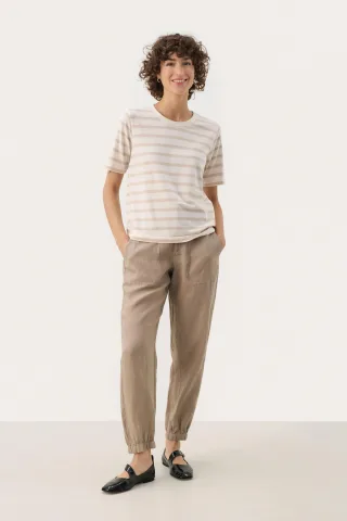 T-shirt Gerade Passform French Oak and White Stripe beige