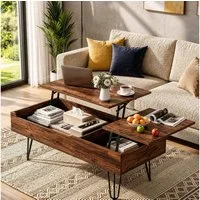 Gunuss Couchtisch höhenverstellbarer Wohnzimmertisch 100 *50*45cm Ablagefach Sofatisch (Kaffeetisch Ausziehbare Tischplatte,  Auszug), Beistelltisch mit Doppelte Hubplatte