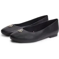 Tommy Hilfiger TH PLATE LEATHER BALLERINA Ballerina Schlupfschuh, Businessschuh mit edlem Schmuckelement - schmale Form
