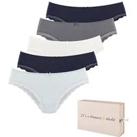 LASCANA Jazz-Pants Slips (5er-Pack) aus elastischer Baumwolle mit zarter Spitze, mit Aufbewahrungsbox
