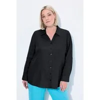 Ulla Popken Hemdbluse Bluse Leinen offener Kragen Langarm