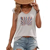 PYLIKE Achselhemd Damen Sommer Urlaub Casual Basic V-Shirt mit Ärmellos T-shirt Bequem für Freizeit und Büro,Strandurlaub