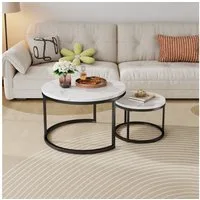 OKWISH Couchtisch Set 2-tlg 70x45 / 45x35 cm Marmoroptik schwarz Metall (Packung, 2-St., Stabiler Metallrahmen mit rutschfesten Füßen, kratzfeste Oberfläche), Platzsparendes Nesting-Design, unterstellbarer Beistelltisch flexibel
