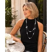 Ella Jonte Perlenkette, im Vintage Style mit doppelter Perlenkette in Silber, Weiß & Schwarz
