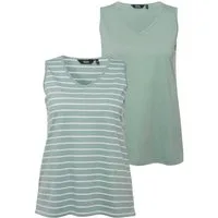 Ulla Popken Longtop Top 2er-Pack Ringel/uni V-Ausschnitt ärmellos (2-tlg)