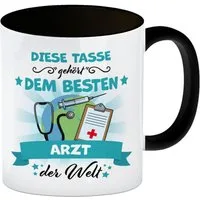 speecheese Tasse Bester Arzt der Welt Kaffeebecher Schwarz