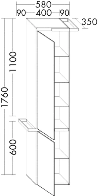 Burgbad Hochschrank YSO PG1 Matt 1760x580x350 Weiß Matt, SFAA058RF2119 SFAA058RF2119