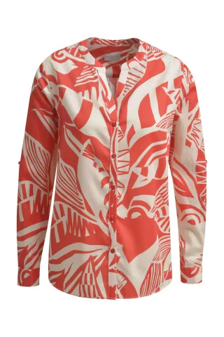 Milano Italy - Blouse w roundneck + placket, 1/1 sleeves w turn up function poppy print - Gr. - 38