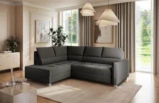 Ecksofa Schlafsofa Sofa MARNO in Stoff Vogue Charcoal Ottomane Links