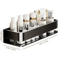ibettertec Duschablage Edelstahl Eckregal ohne Bohren,in Größen 30/40/50 cm,Duschkorb, Aluminium Rostfrei,Badezimmer Duschablage, Schwarzes Wandregal für Bad und Küche, inkl. Gewürzregale