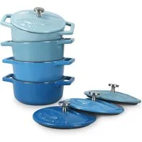 Navaris Serviertopf Navaris Mini Cocotte Set, 4 Gusseisen Töpfe mit Deckel, Blau