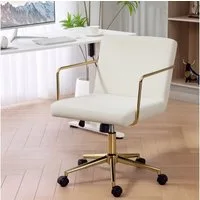 HOMCOM Bürostuhl 360° Drehstuhl mit Samtoptik, Kippfunktion, goldenen Akzenten (höhenverstellbarer Schreibtischstuhl, 1 St), bis 120 kg belastbar, für Arbeitszimmer Schlafzimmer, Cremeweiß