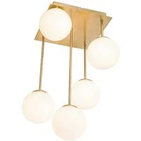 Qazqa Deckenleuchte Athens-opal, ohne Leuchtmittel, Warmweiß, QAZQA Deckenleuchte, g9, gold, Stahl, Modern