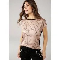 Laura Scott Shirtbluse im Materialmix mit Satin, verschiedene Muster für jeden Geschmack, femininer Stil, Rundhalsausschnitt, lockere Passform