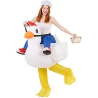 JADEO Kostüm Aufblasbares Huckepack-Kostüm Huhn weiss-blau-gelb