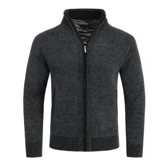 Herren-Cardigan mit Rei?verschluss, Stehkragen und gefuttertem Grobstrickpullover dunkelgrauarz